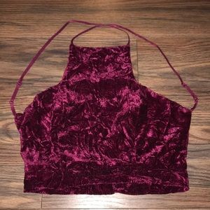 Blanc Red Velvet Criss Cross Crop Top